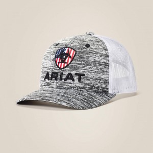 Grey Ariat Flag Shield Mesh Snap Back Cap | 42LMFNZQO