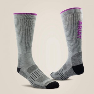 Grey Ariat High Performance Crew Tek Work Sock 2 Pair Pack | 31VRWXMQH