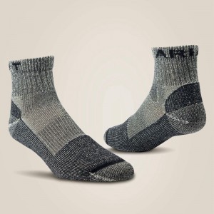 Grey Ariat Lightweight Merino Wool Blend Quarter Crew Steel Toe Work Sock 2 Pair Pack | 84YVFCKAG