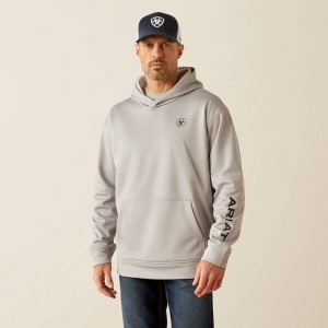 Grey Heather Ariat Tek Fleece 2.0 Camo Pocket Hoodie | 79OMGWTFD