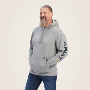 Heather Grey/Deep Ultramarine Ariat Rebar Graphic Hoodie | 82PCEQIDG