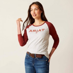 Heather Grey/Fired Brick Ariat Stirrup Leather I T-Shirt | 48ZAPCHYL