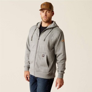 Heather Grey Ariat Rebar All-Weather Insulated Full Zip Hoodie | 09GORNHQW