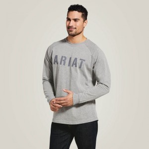 Heather Grey Ariat Rebar Cotton Strong Block T-Shirt | 76KHSVGBM