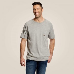 Heather Grey Ariat Rebar Cotton Strong T-Shirt | 80VENGWKA