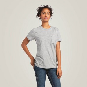 Heather Grey Ariat Rebar Workman Graphic Logo T-Shirt | 96TSWEQIY