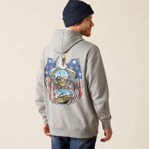 Heather Grey Ariat Rebar Workman Moto Eagle Hoodie | 24ZMDFCSU