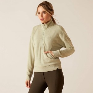 Heather Laurel Green Ariat Friday Cotton 1/2 Zip Sweatshirt | 35LMOPBJT