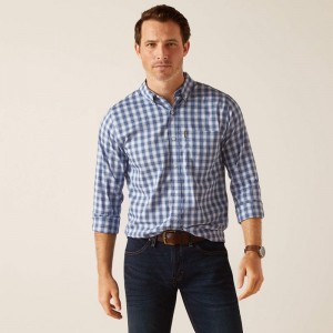 Ice Blue Plaid Ariat Napa Shirt | 13TEZYQOA