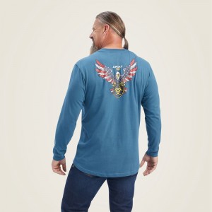 Indian Teal Ariat Rebar Cotton Strong American Raptor T-Shirt | 09TZWLYEI