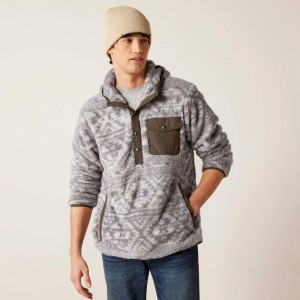 Jetty Gray Geo Map Ariat Polar Bear Fleece Hoodie | 64ZYEWXFA