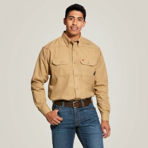 Khaki Ariat Fr Featherlight Work Shirt | 26SZVTLWB