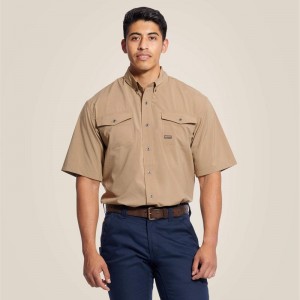 Khaki Ariat Rebar Made Tough Venttek Durastretch Work Shirt | 51CBPXZHM