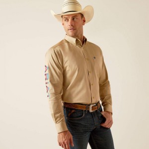 Khaki Ariat Team Logo Twill Classic Fit Shirt | 61VCSOEPF