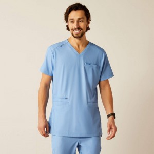 Light Blue Heather Ariat Derham 6 Pocket Scrub Top | 10XOJKYRE