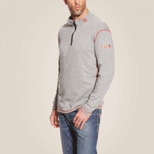 Light Gray Ariat Fr Polartec 1/4 Zip Top | 14DZIBLXQ