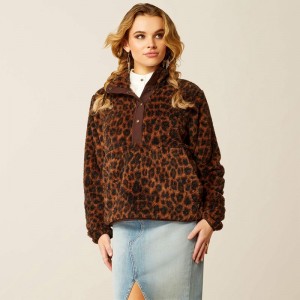 Lila Leopard Ariat Berber Snap Front Sweatshirt | 70WCFLXDO