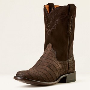 Matte Chocolate Nile Croc/Dark Chocolate Ariat Bench Made Clanton Western Boot | 52EUMVJDW