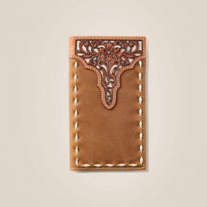 Medium Brown Ariat Rodeo Wallet Floral Embroidery Run Stitch | 83YQWMANS