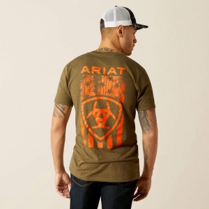 Military Heather Ariat Grain Flag T-Shirt | 14EKHFDAG