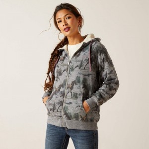 Misty Horse Print Ariat Real Sherpa Full Zip Hoodie | 49WGYDEMB