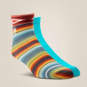 Muted Serape/Sky Blue Ariat Southwest Theme Ankle Sock 2 Pair Multi Color Pack | 92TKLORXB