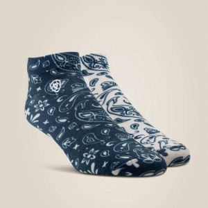 Natural/Navy Ariat Paisley Print Ankle Sock 2 Pair Multi Color Pack | 72VOWDUCR