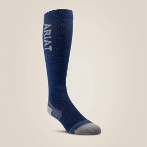 Navy/Heather Grey Ariat Tek Thaw Merino Socks | 93QXZEADW