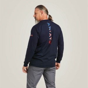 Navy/Usa Ariat Fr Stretch Logo T-Shirt | 98ZNTHDEG