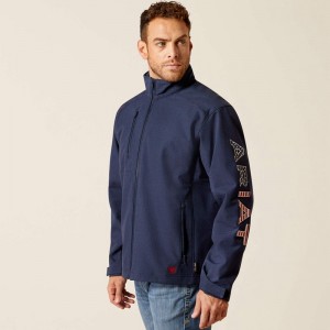 Navy/Usa Ariat Fr Team Logo Softshell Jacket | 19NHKRJCW