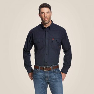 Navy Ariat Fr Featherlight Work Shirt | 16EUOBXML