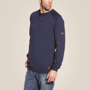 Navy Ariat Fr Henley Top | 06FBKZAPC