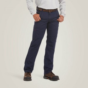 Navy Ariat Fr M5 Stretch Duralight Canvas Stackable Straight Leg Pant | 90DZUSPQT