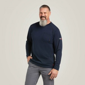 Navy Ariat Fr Max Protect Inherent T-Shirt | 03WMJXDTO