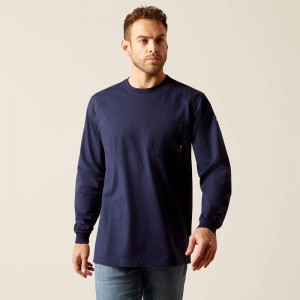 Navy Ariat Fr Pima T-Shirt | 81MZOHFAN