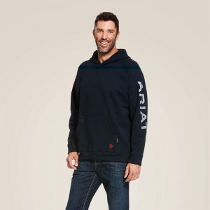 Navy Ariat Fr Primo Fleece Logo Hoodie | 62AZKTDPH