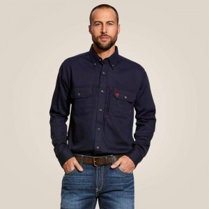 Navy Ariat Fr Solid Vent Work Shirt | 06PJQSZWC