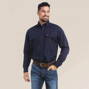 Navy Ariat Fr Solid Work Shirt | 21ARCZPFI