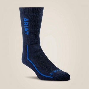 Navy Ariat Heavyweight Merino Wool Steel Toe Performance Work Sock | 15YJUHVLK