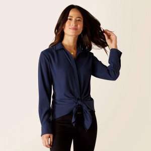 Navy Ariat Larkspur Blouse | 30BICXVEQ