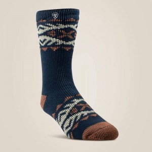 Navy Ariat Premium Alpine Sock Pair Multi Color Pair | 58KPYCVGJ