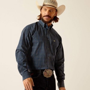 Navy Ariat Pro Series Pharell Classic Fit Shirt | 73RLSQTJA