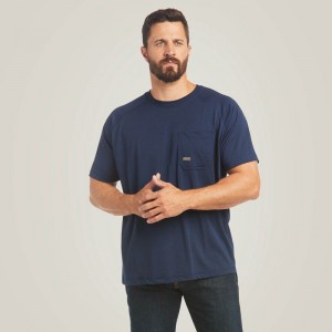 Navy Ariat Rebar Heat Fighter T-Shirt | 24ANMBSDC