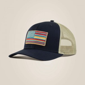 Navy Ariat Usa Flag Patch Logo Cap | 67NZMDLXH