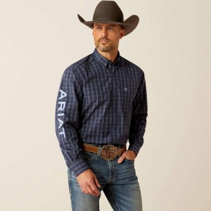 Navy Blue/Light Blue Ariat Pro Series Team Kolt Classic Fit Shirt | 14WXUFESD