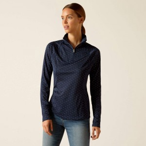 Navy Dot Ariat Sunstopper 3.0 1/4 Zip Baselayer | 20ZSTKDUH