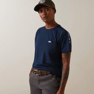 Navy/ Dusk Ariat Rebar Heat Fighter T-Shirt | 01UBDHKNI