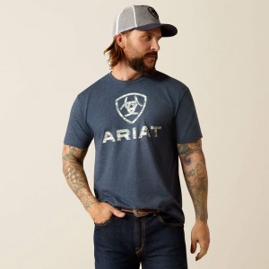 Navy Heather Ariat Liberty Usa Digi Camo T-Shirt | 42TLMNCOX