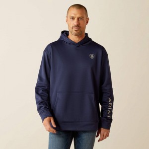 Navy Heather Ariat Tek Fleece 2.0 American Circle Hoodie | 15IELPFWV