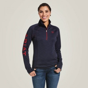 Navy Heather Ariat Tek Team 1/2 Zip Sweatshirt | 47VUNWBID